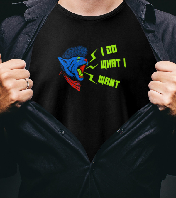 Rocker Cat I Do What I Want Funny Kitty Lightning Bolt Mohawk Bandana T-Shirt