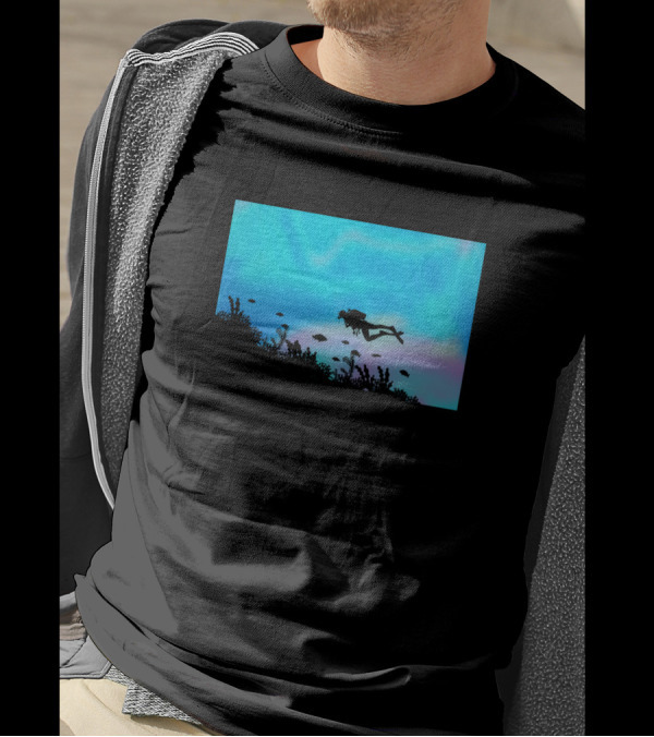 Scuba Diving In Vibrant Underwater Reef Scene With Colorful Fish And Aquatic Life T-Shirt