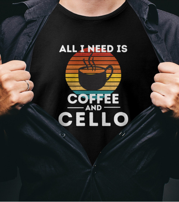 All I Need Is Coffee And Cello Retro Stripes T-Shirt