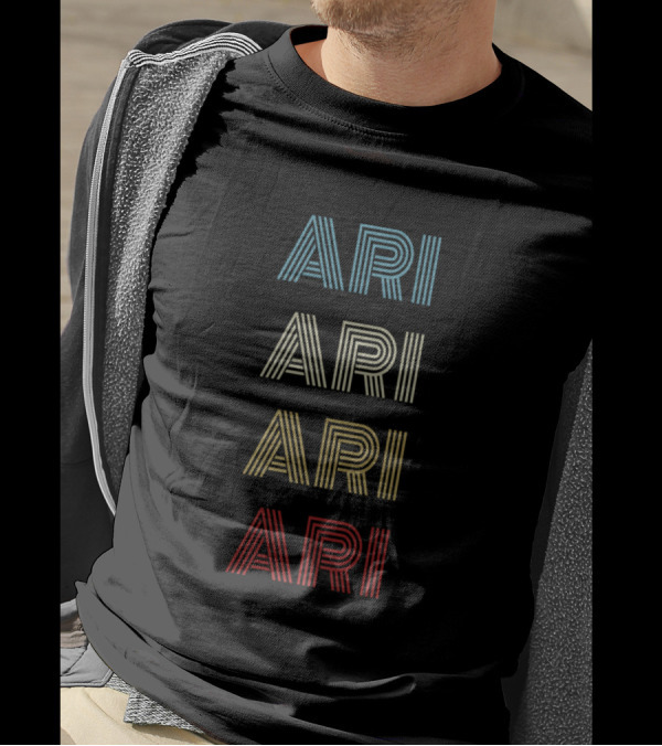 Ari First Given Name Pride Vintage Multicolor Stripe Text T-Shirt