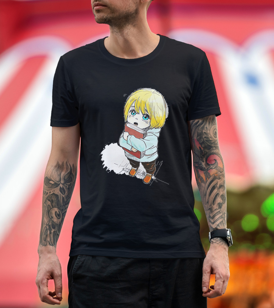 Armin Arlert Chibi Cute Anime Character with Book T-Shirt