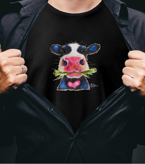 Nosey Cow Rocky Cow Print By Shirley Macarthur T-Shirt