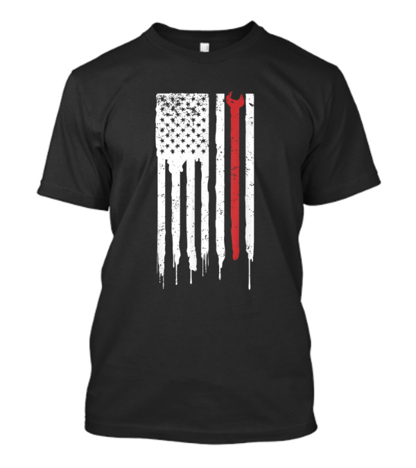 Distressed American Flag With Ironworker Wrench T-Shirt