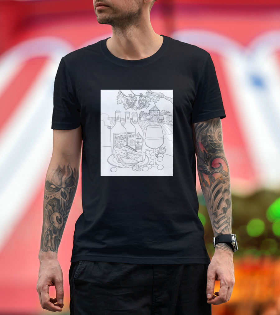 Bordeaux Rhone Wine and Cheese Vineyard Scene T-Shirt