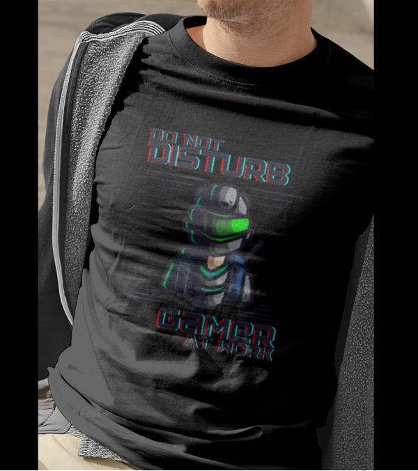 Do Not Disturb Gamer At Work Neon Futuristic Helmeted Character T-Shirt