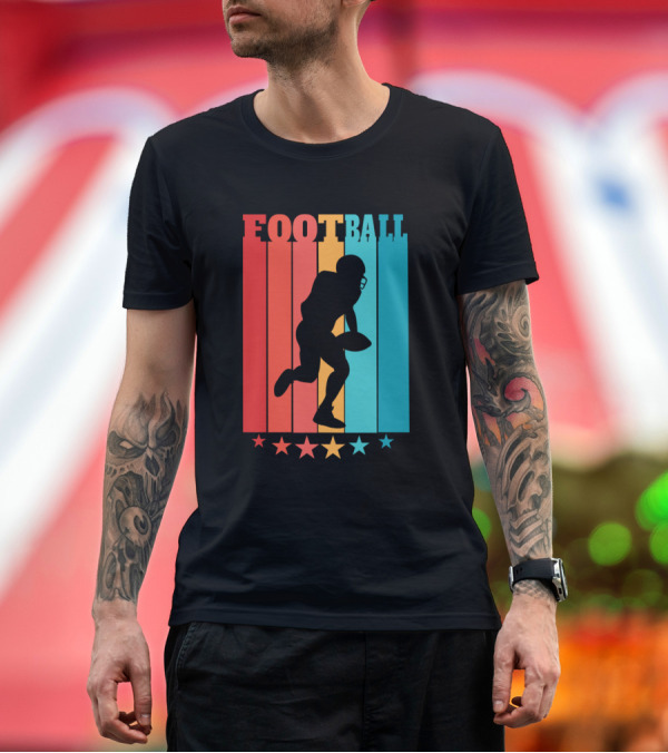 Premium T-Shirt: Football Player Quarterback Silhouette Vintage Stripes Retro Stars T-Shirt Football Player Quarterback Silhouette Vintage Stripes Retro Stars T-Shirt