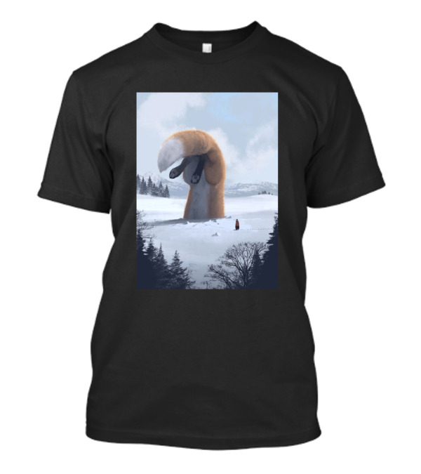 Giant Fox Tail In Snowy Landscape With Lone Figure T-Shirt