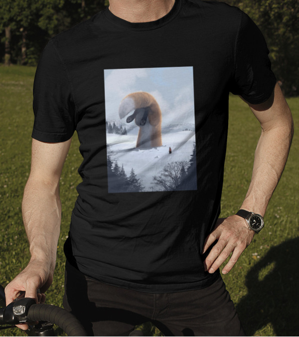 Giant Fox Tail In Snowy Landscape With Lone Figure T-Shirt