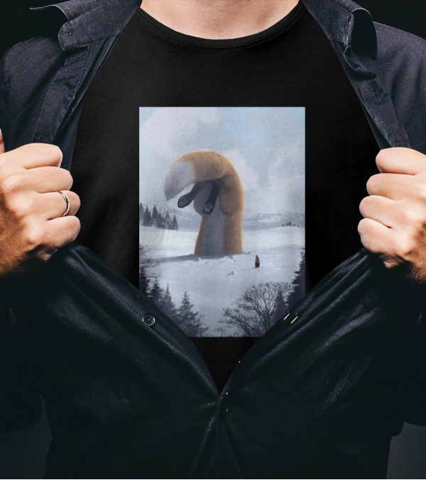 Giant Fox Tail In Snowy Landscape With Lone Figure T-Shirt