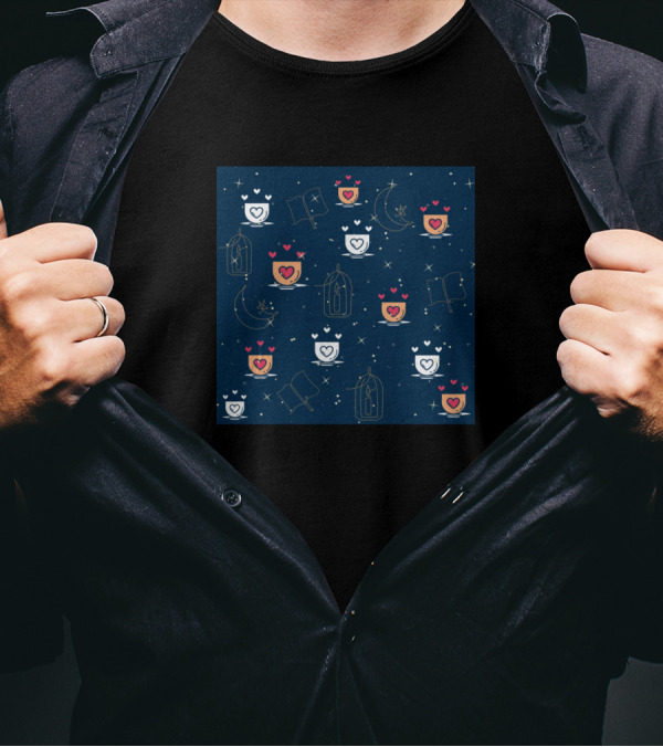 Latte Story Magical Coffee And Stars With Hearts And Books Moon T-Shirt