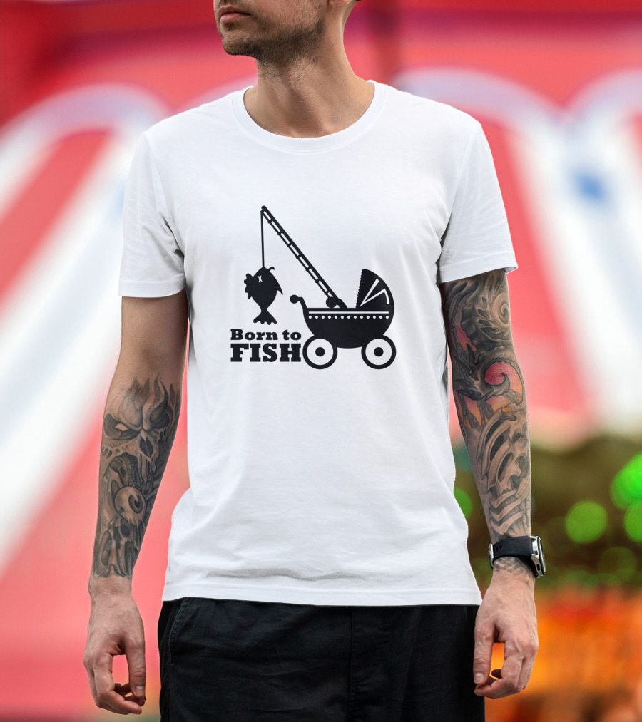 Born to Fish Baby Carriage with Fishing Rod and Fish T-Shirt