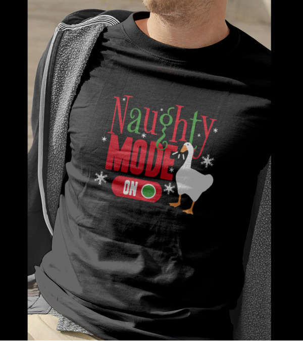 Naughty Mode On Christmas Goose Game Snowflakes T-Shirt