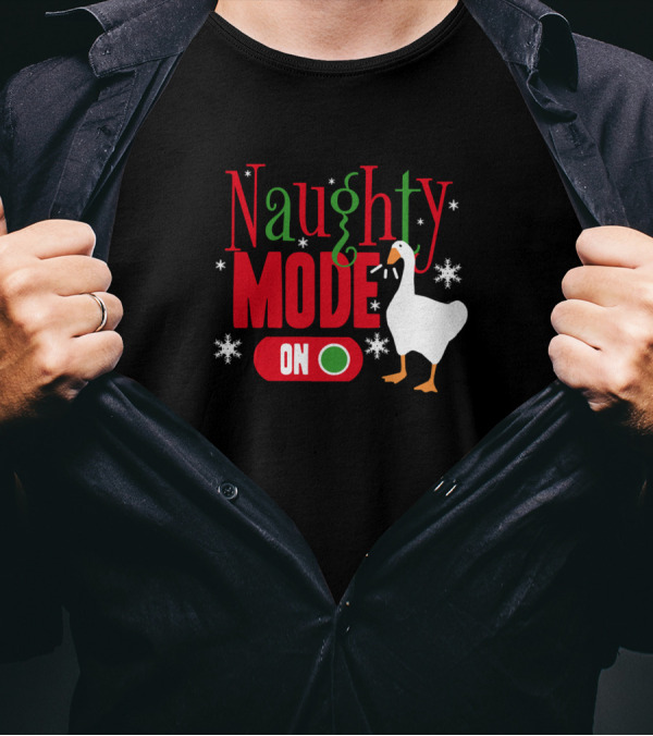 Naughty Mode On Christmas Goose Game Snowflakes T-Shirt