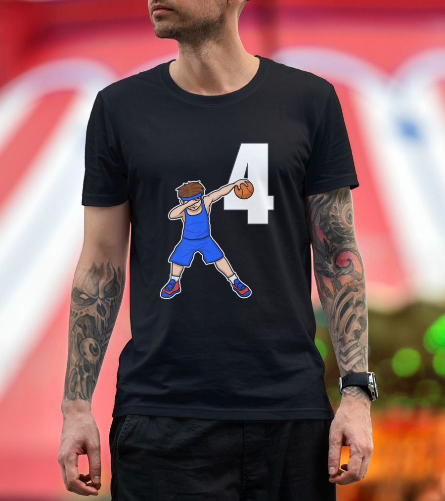 Basketballer Number 4 Baller Blu with Dab Pose T-Shirt