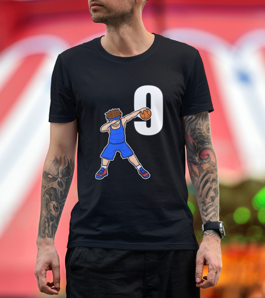 Basketballer Baller Blue Jersey Number 9 Dabbing Player T-Shirt