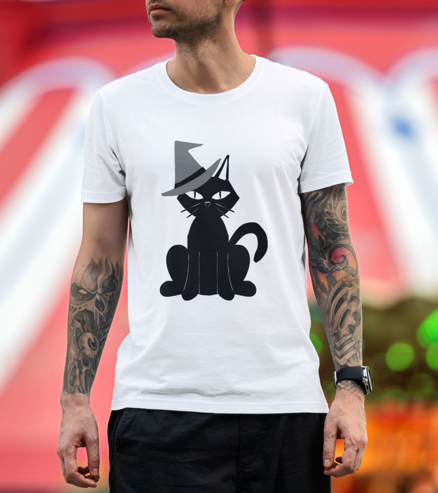 Cat in Witch Hat Halloween T-Shirt