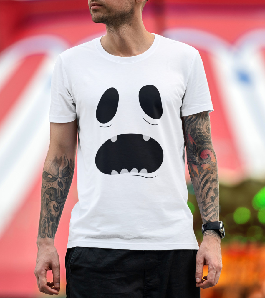Ghost Face Expression with Black Eyes and Jagged Mouth T-Shirt