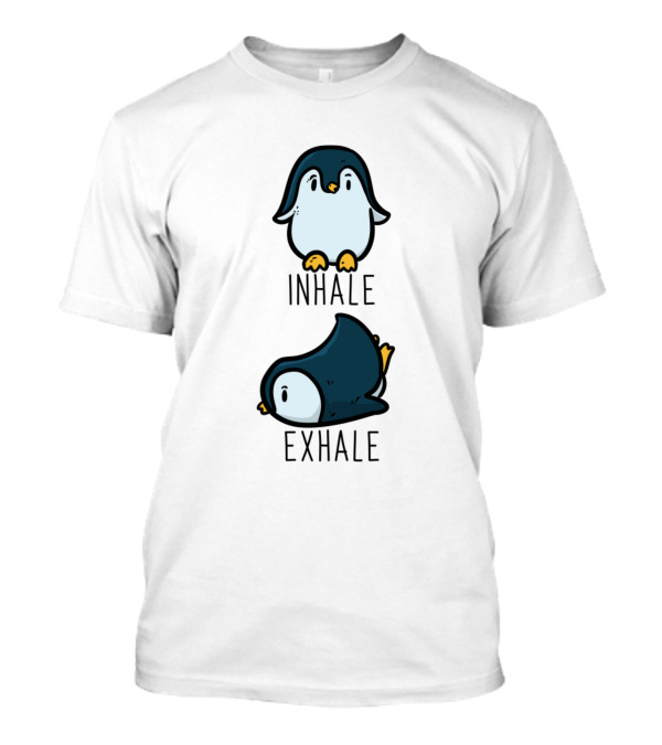 Penguin Inhale Exhale Funny Cartoon Poses T-Shirt