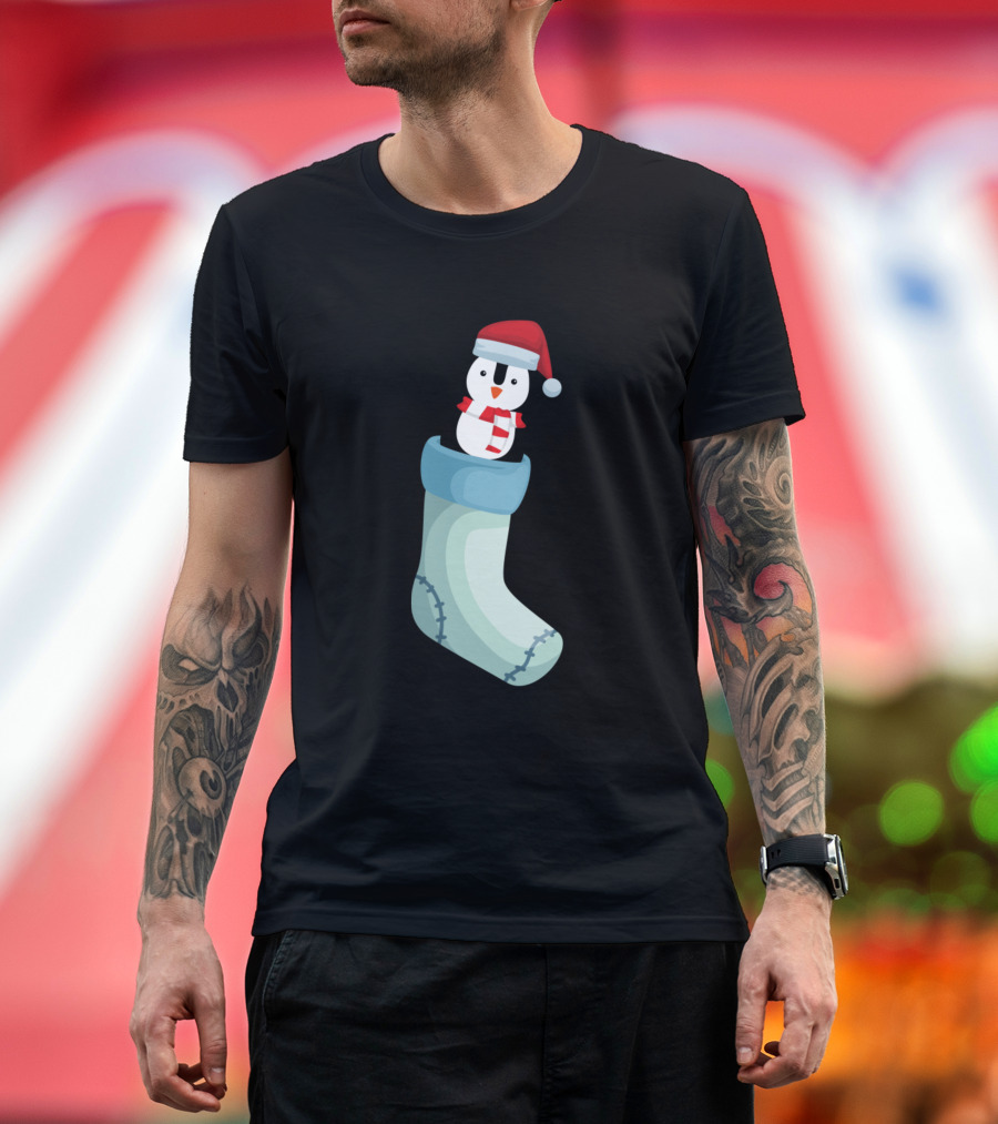 Penguin Santa Hat Holiday Stocking Scarf T-Shirt