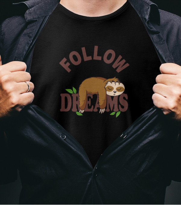 FOLLOW YOUR DREAMS Lazy Sleeping Sloth Zzz T-Shirt