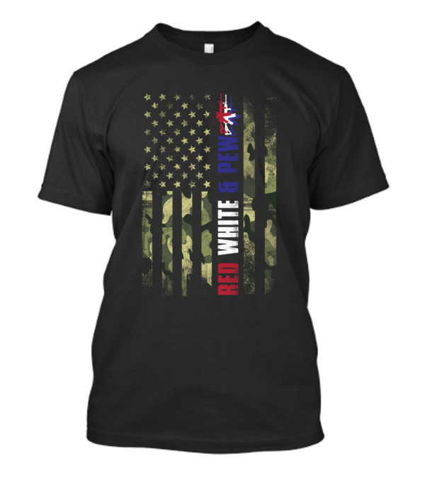 Red White And Pew Camo USA Flag Gun T-Shirt