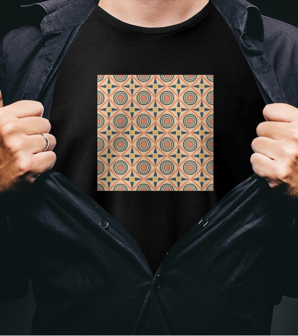 Scandinavian Seamless Geometric Pattern Circles And Stars T-Shirt