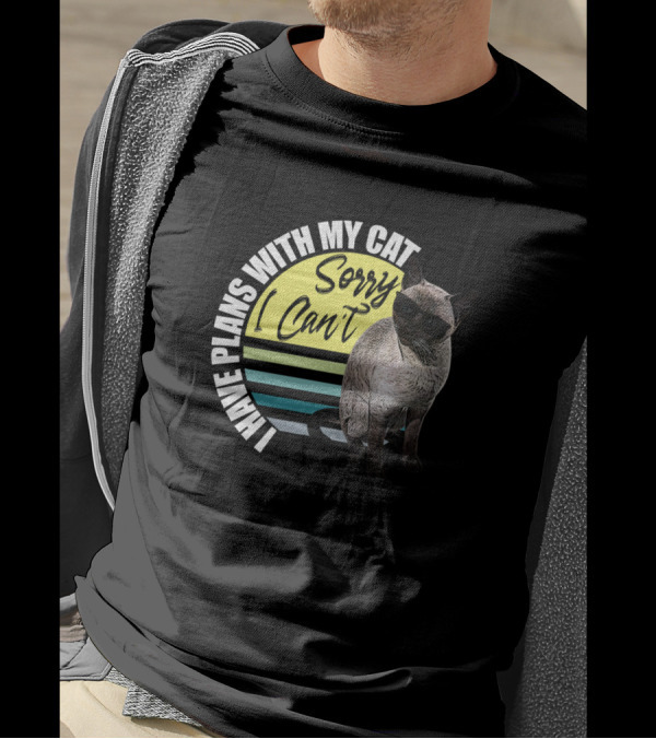 Sorry I Can't I Have Plans With My Cat Retro Sunglasses Cat T-Shirt