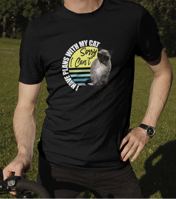 Sorry I Can't I Have Plans With My Cat Retro Sunglasses Cat T-Shirt