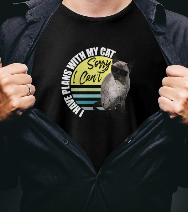 Sorry I Can't I Have Plans With My Cat Retro Sunglasses Cat T-Shirt
