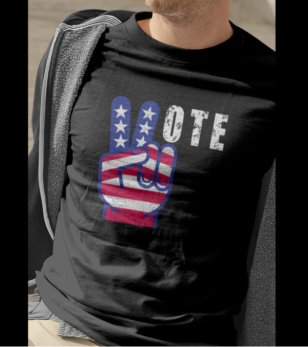 Vote V Sign With Stars And Stripes Flag T-Shirt