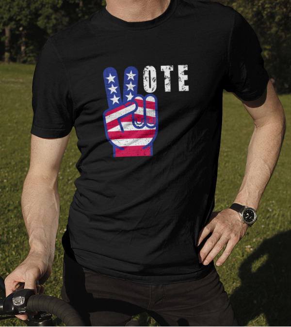 Vote V Sign With Stars And Stripes Flag T-Shirt