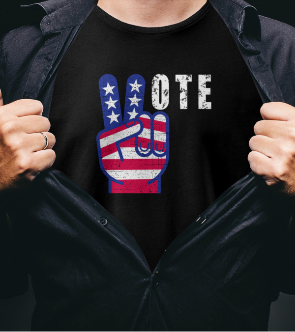 Vote V Sign With Stars And Stripes Flag T-Shirt