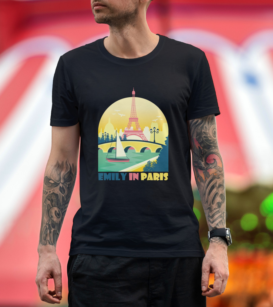 Emily In Paris Eiffel Tower and Sailboat Scene T-Shirt