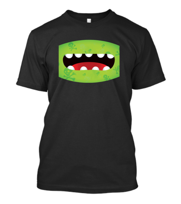 Funny Green Monster Mouth Mask With Skull And Crossbones T-Shirt