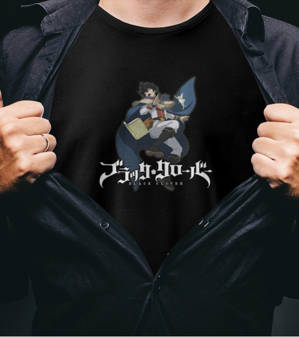 Black Clover Yuno With Four Leaf Clover Grimoire T-Shirt