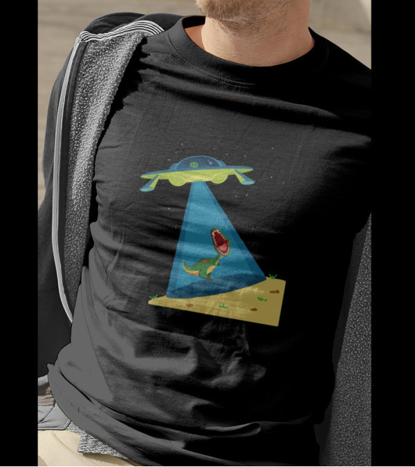 UFO Spaceship Abducting Dinosaur With Sarcastic Alien T-Shirt