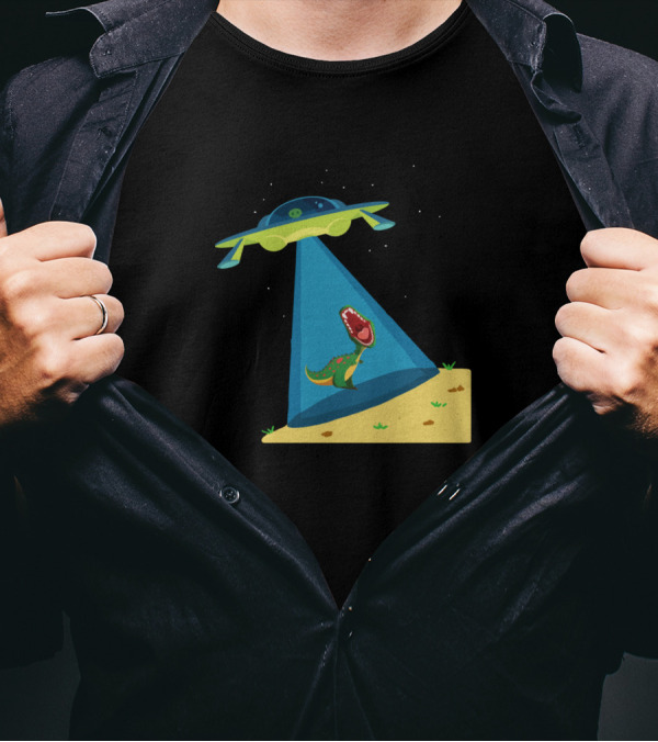 UFO Spaceship Abducting Dinosaur With Sarcastic Alien T-Shirt