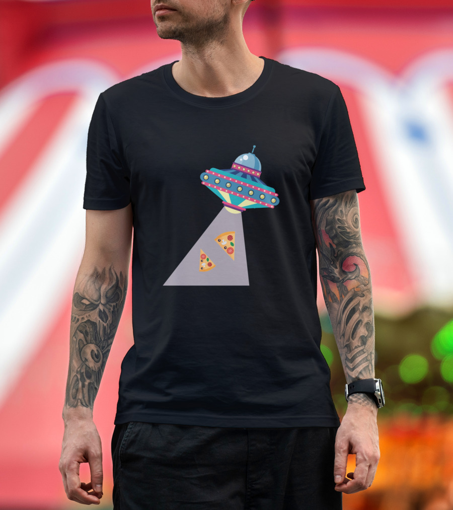 Alien Pizza Abduction UFO Spaceship Sarcastic Beam T-Shirt