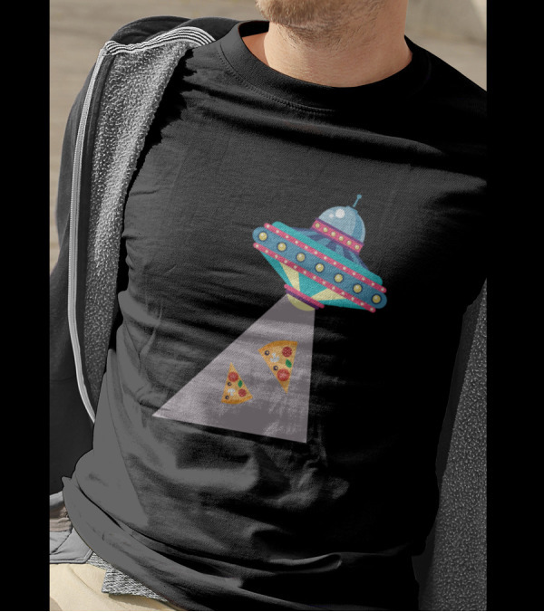 Alien Pizza Abduction UFO Spaceship Sarcastic Beam T-Shirt