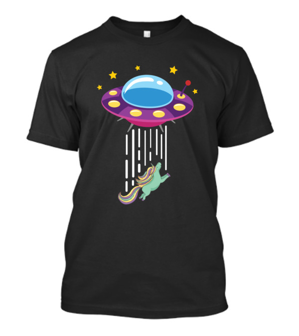 Alien Unicorn Abduction UFO Spaceship With Stars And Beam T-Shirt