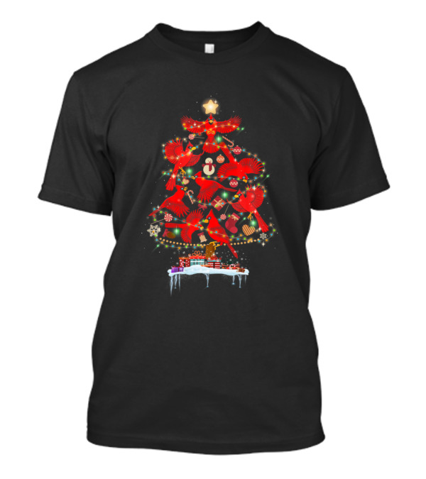 Cardinal Bird Christmas Tree Lights With Presents T-Shirt