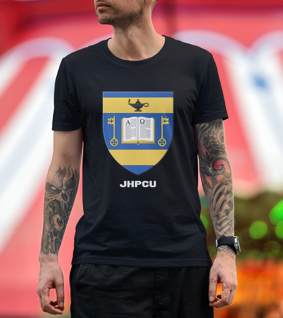 JHPCU Shield Crest with Lamp Book Keys Alpha Omega T-Shirt