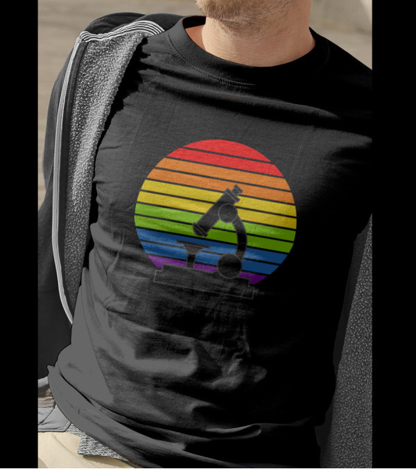 Retro Vintage Microscope Rainbow Sunset T-Shirt