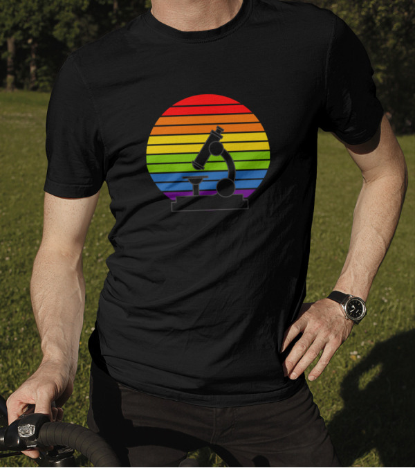 Retro Vintage Microscope Rainbow Sunset T-Shirt