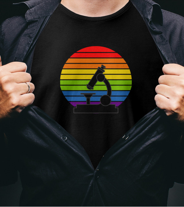 Retro Vintage Microscope Rainbow Sunset T-Shirt