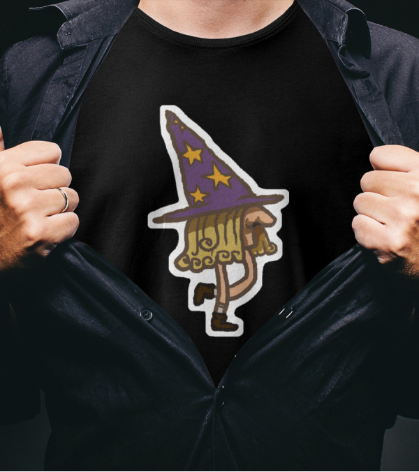 Shroomy Forest Wizard Hat Walking Fun Stars T-Shirt