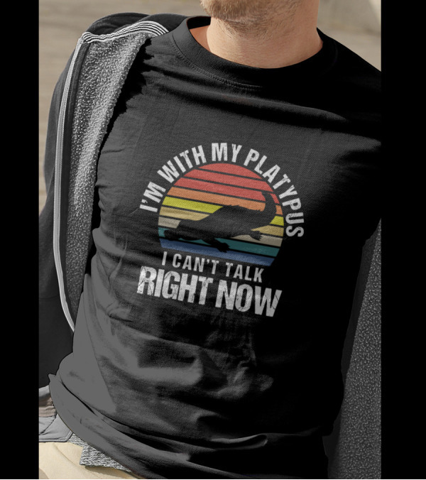 I'm With My Platypus I Can't Talk Right Now Retro Stripes T-Shirt