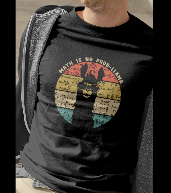 Math Is No Prob-Llama Funny Llama Teacher Equations Retro Circle T-Shirt