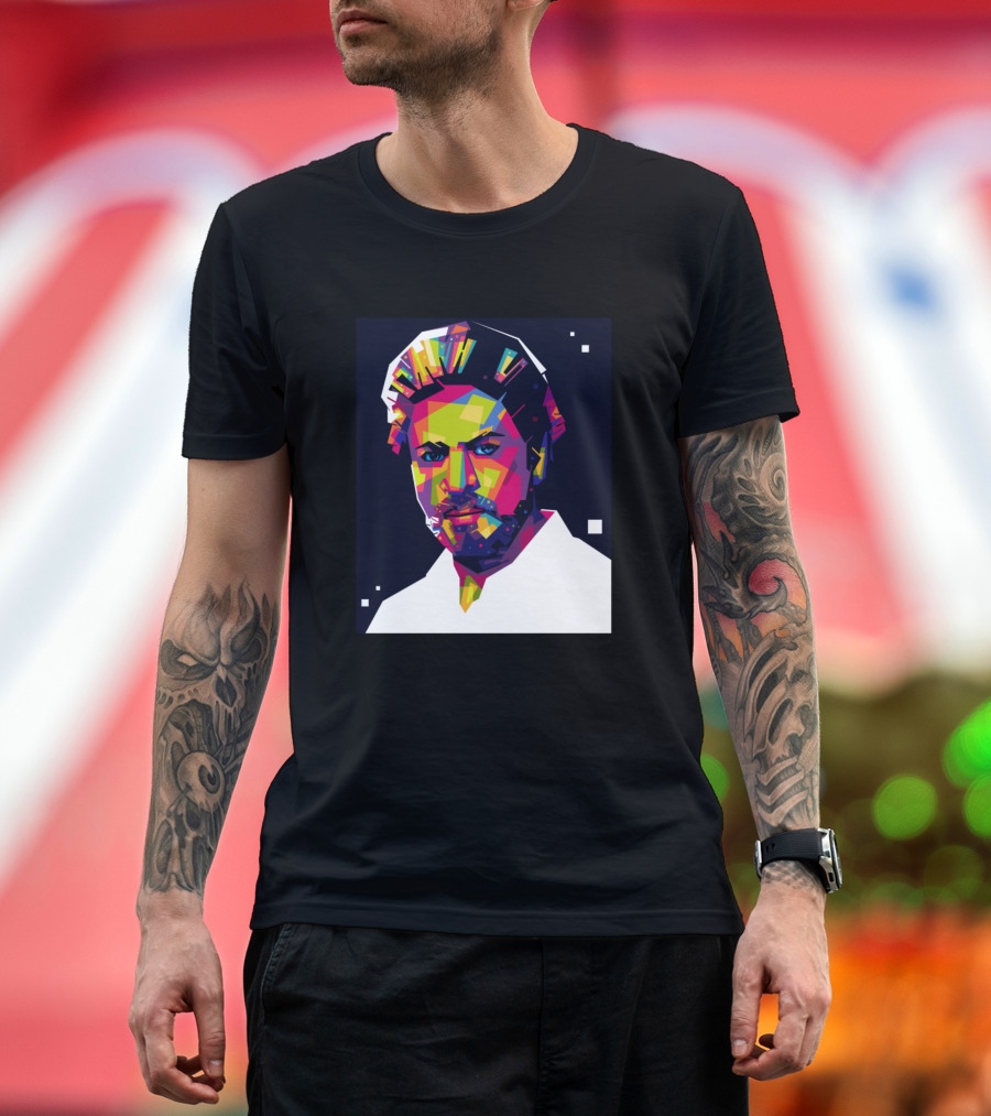 Shah Rukh Khan Colorful Portrait with Abstract Geometric Background T-Shirt