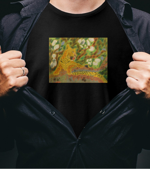 A Leopard Resting On A Tree Wildlife Scene T-Shirt